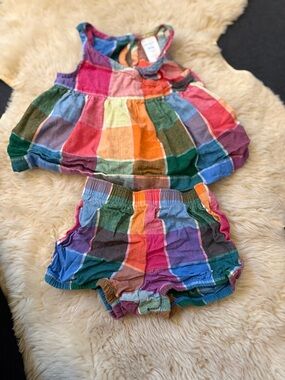 Baby Girl Multicolor Plaid Tank Top & Shorts Set